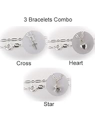 Three 925 Sterling Silver Cross, Heart, Star Charm Bracelets - Set of Three