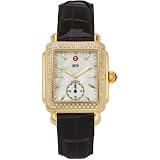 MICHELE Deco 16 Diamond Gold Espresso Alligator Watch