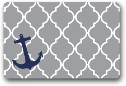 Home Fashions Rectangle Machine-washable Non-Slip Ship Grey Moroccan Tile Quatrefoil with Anchor Painting Doormat Floor Mat - 23.6 x 15.7inches,3/16" Thickness- Stylish Door mat