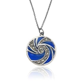 Sterling Silver Marcasite & Blue Epoxy Swirl Pendant, 18