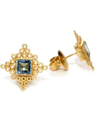Lauren Harper Collection Deep Waters 18k Gold and Square Aquamarine Posts Earrings