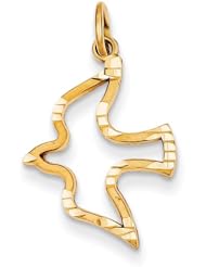 14k Yellow Gold Satin & Diamond-cut Dove Charm