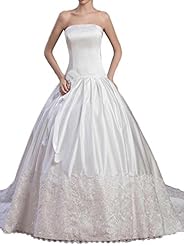 Strapless Satin  Lace  Ball Gown  Dress with a Chapel Train 