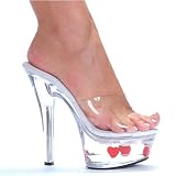 601-Heart Clear Platform Slip On Sandal With Floating Hearts High Heel Shoes