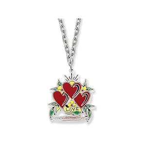Ed Hardy Triple Heart Love Painted Necklace