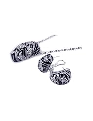 Nickel Free Sterling Silver Pendant & Earring Sets Black Zebra Design With CZ Set