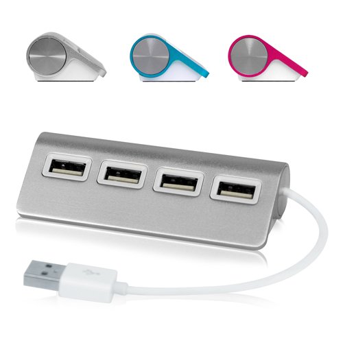 CaseCrown Alumi-HUB 4 Ports USB Hub (Silver) for MacBook Pro, MacBook Air, PC
