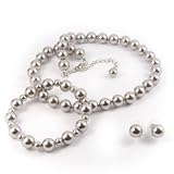 Silver 10mm Glass Pearl Necklace, Bracelet and Earrings Set by Margot Townsend