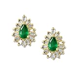 Search : 14K Yellow Gold Baguette Diamond & Pear Emerald Earring