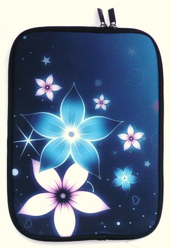 Flash Superstore Blue & Pink Flowers Water Resistant Neoprene Soft Zip Case/Cover suitable for Motorola Xoom 2 10.1 Inch ( 10-11 Inch Tablet )