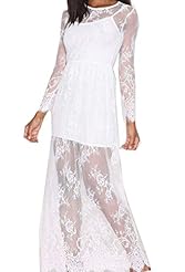 Polyester/Spandex Long Sleeves Spring Winter Lace Checkered Print Maxi Dress 