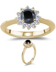 0.53-0.58 Cts Black & White Diamond Cluster Ring in 14K Yellow Gold