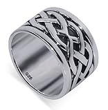 Sterling Silver 12mm Celtic Knot Braided Band Polished Finish Ring Size 7, 8, 9, 10, 11, 12, 13, 14, 15