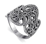 Image of .925 Sterling Silver Marcasite Band Filigree Floral Ring