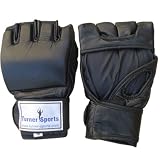 Leather Grappling Gloves MMA Glove Kick Boxing Professional Martial Arts Sparring bag Mitts Black Medium