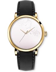 SPRAWL Aanalog Fashion Series Gold Ladies Watches of Genuine Black Leather Strap,Unique Wrist Watch for Women Girls Designed with Purer flowers