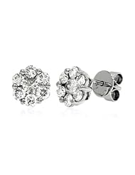 1.15 CT, White round cut Diamond Cluster Womens Stud Earrings in 14K White Gold
