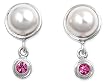 Sterling Silver Earrings with Marcasite and Pink CZ and mother of pearl - 19mm