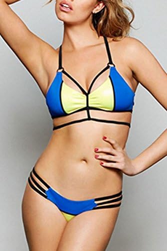 Priceabate Women's Caged Triangle Top&Skimpy Strappy Bottom Bikini Small as shown