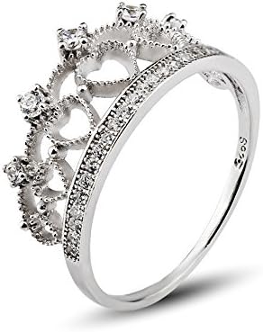 Beyleg 925 Sterling Silver White Zircon Princess Crown Fashion Ring BE-82(R8)