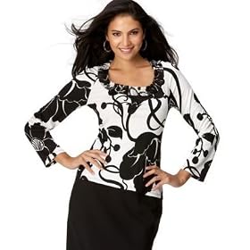 T Tahari Ruffled-Neckline Printed Top