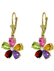 14k Gold Leverback Earrings with Genuine Multi Gems & Diamond