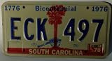 South Carolina Bicentenial 1776 - 1796 License Plate