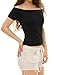 Allegra K Women's Off Shoulder Top Short Sleeve Halloween Solid Basic Slim Fit Tees X-Large Black