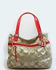 NEW AUTHENTIC COACH POPPY SIGNATURE GLAM HANDBAG TOTE (Lt. Khaki/Tangerine)