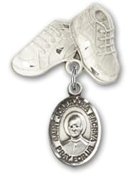 Sterling Silver Baby Badge with St. Josemaria Escriva Charm and Baby Boots Pin