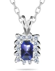 0.14 Cts Diamond and 0.33 Cts Tanzantine Pendant in 14K White Gold