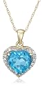 10k Choice of White or Yellow Gold, December Birthstone, Blue Topaz and Diamond Heart Pendant