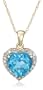 10k Yellow Gold, December Birthstone, Blue Topaz and Diamond Heart Pendant