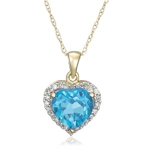 Buy 10k Choice of White or Yellow Gold, December Birthstone, Blue Topaz and Diamond Heart Pendant