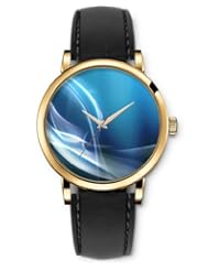 SPRAWL Aanalog Fashion Series Gold Ladies Watches of Genuine Black Leather Strap,Unique Wrist Watch for Women Girls Designed with Messy blue lines background