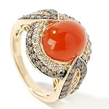 14K Gold Orange Chalcedony & White / Chocolate Diamond Ring