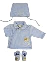 Max and Tilly Baby Soft Velour Jacket, Hat and Booties Matching Pale Blue Set Newborn