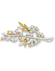 Sterling Silver Multi-color CZ Leaf Pin