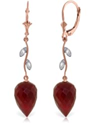 14K Rose Gold Drop Style Earrings with Rubies and Diamond Accents