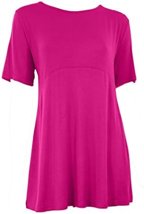 Plus Size Women's Comfy and Loose Short Sleeve Tunic Top Tee (with Flowy Hem Line!), Rose Pink,XL