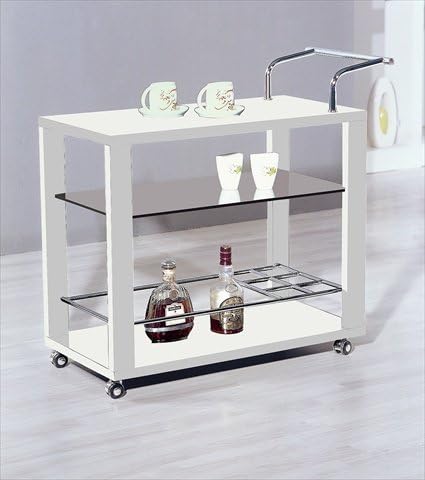 Athome USA T70112-1-1 White Lacquer Serving Trolly with Glass Shelf