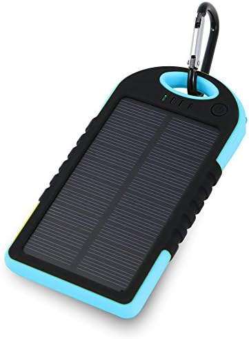 JYBO Tech Solar Battery Charger - Updated 2015 Version - 5000 mAh Weatherproof Portable Battery Pack With Backup Solar Panel - Works With iPhone, iPad, Samsung Galaxy, Blackberry, Tablet, Kindle, GPS, Or Any Other USB Device - 100% Satisfaction Guaranteed - (Black/Blue)