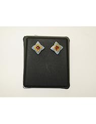 Solid Gold Gemstone Enamel Stud Earring Jewelry