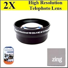 43mm 2X Telephoto Lens for panasonic HDC-HS250 HDC-HS300 HDC-TM300 CAMCORED + MicroFiber Cleaning Cloth + LCD Screen Protectors