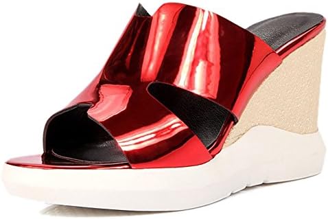 XRU Women's pull-on slingback easy spirit casual open toe platform high heel PU slippers Red