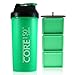 Core150 Attitude Shaker - Green - 35oz Protein Shaker Bottle. Contains easy stack removable storage with 3 compartments