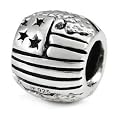 Patriotic US Flag Map 925 Solid Sterling Silver Authentic Ohm Bead fits European Charm Bracelet