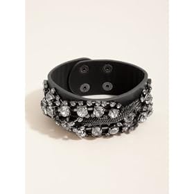 GUESS Button Cuff with Wrap Chain and Studs, GREY
