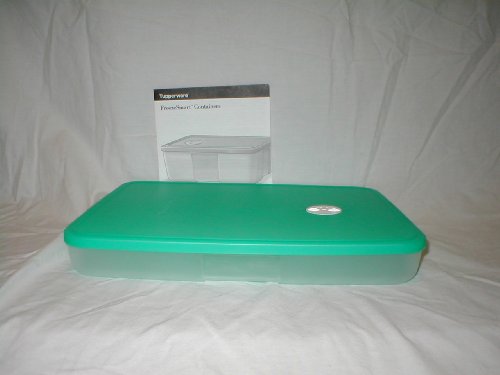 Tupperware FreezeSmart Large 1 Rectangular Freezer Storage Container with Glacier Green Seal & Use By Date Dial (4-3/4 cup capacity)
