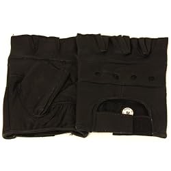 Men's Lamb Leather Velcro Fingerless Gel Pad Gloves, Medium